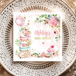 ティーベイビーシャワーピンクフラワーガールベビー醸造中 スタンダードカクテルナプキン