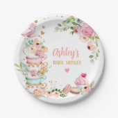 ティーベイビーシャワーピンクフラワーガールベビー醸造中 ペーパープレート (正面)