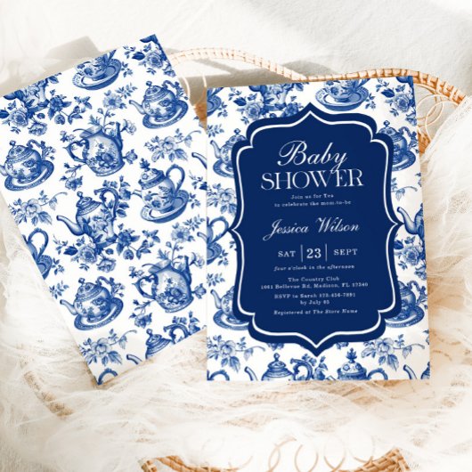 ティーベイビーシャワーブルーチャイノエリー 招待状