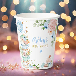 ティーベイビーシャワーブルーフラワーガールベビー醸造中 紙コップ