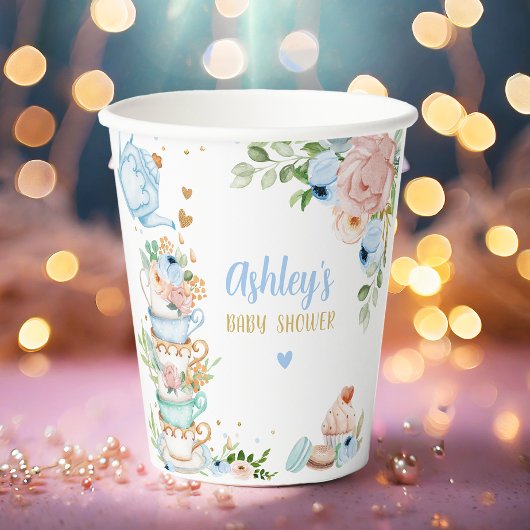 ティーベイビーシャワーブルーフラワーガールベビー醸造中 紙コップ