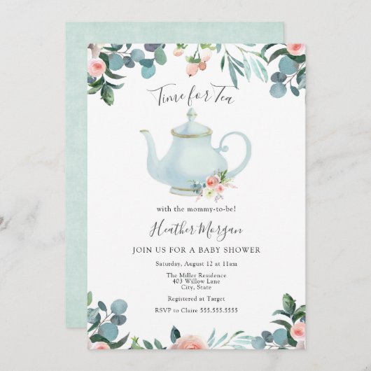 ティーベイビーシャワー招待状 招待状 (正面/裏面)