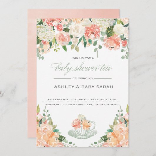 ティーベビーシャワー招待状 招待状 (正面/裏面)