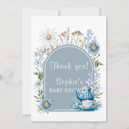 ティーボホガーデンベビーシャワーのための埃っぽいブルータイム サンキューカード