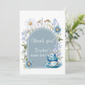 ティーボホガーデンベビーシャワーのための埃っぽいブルータイム サンキューカード (スタンド正面)