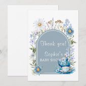 ティーボホガーデンベビーシャワーのための埃っぽいブルータイム サンキューカード (正面/裏面)