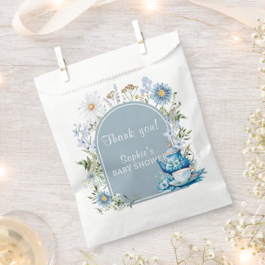 ティーボホガーデンベビーシャワーのための埃っぽいブルータイム フェイバーバッグ (クリップ留めされた状態)