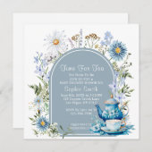 ティーボホガーデンベビーシャワーのための埃っぽいブルータイム 招待状 (正面/裏面)