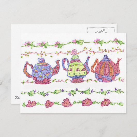 ティーポッツティータイムフラワーオレンジ ポストカード (正面/裏面)