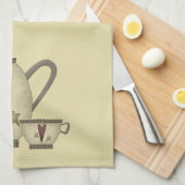 ティーポットおよびティーカップ キッチンタオル (四つ折り)