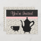 ティーポットとカップをバックファンシーグラウンド 招待状 (正面/裏面)