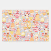 ティーポットとカップグレー ラッピングペーパーシート (正面3)