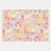 ティーポットとカップグレー ラッピングペーパーシート (正面2)