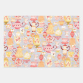 ティーポットとカップグレー ラッピングペーパーシート (正面)