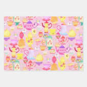 ティーポットとカップピンク ラッピングペーパーシート (正面3)