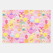 ティーポットとカップピンク ラッピングペーパーシート (正面)