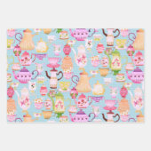 ティーポットとカップブルー ラッピングペーパーシート (正面2)