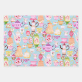 ティーポットとカップブルー ラッピングペーパーシート (正面)