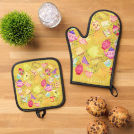 ティーポットとカップマスタード 鍋つかみ&鍋敷きセット