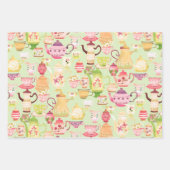 ティーポットとカップ緑 ラッピングペーパーシート (正面3)