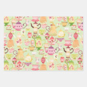 ティーポットとカップ緑 ラッピングペーパーシート (正面)