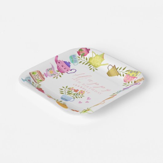 ティーポットとカップ誕生日紙プレート ペーパープレート (傾斜あり)