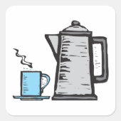 ティーポットとカップ スクエアシール (正面)