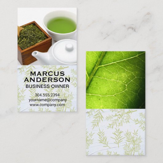 ティーポットとカップ | 緑茶 名刺 (正面/裏面)