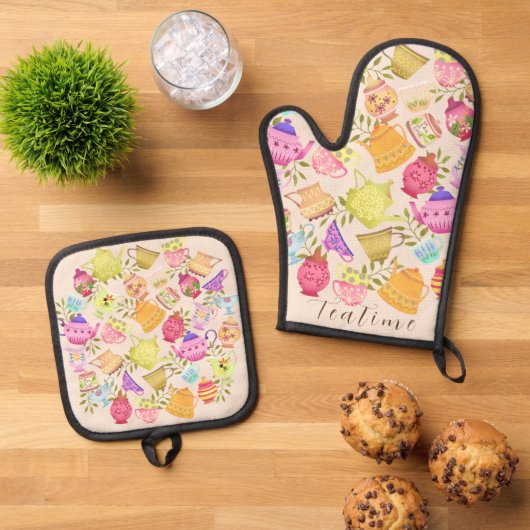 ティーポットとカップ 鍋つかみ&鍋敷きセット (トップダウン)