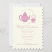 ティーポットとデイジーピンクブライダルシャワー 招待状 (正面)