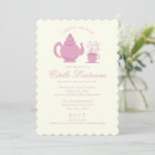 ティーポットとデイジーピンクブライダルシャワー 招待状 (スタンド正面)