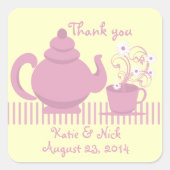 ティーポットとデイジーピンク スクエアシール (正面)