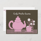 ティーポットとデイジーレシピカード ポストカード (正面/裏面)