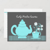 ティーポットとデイジーレシピカード ポストカード (正面/裏面)