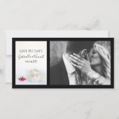 ティーポットとピンクのバラの結婚式の日付を保存 セーブザデート (正面)