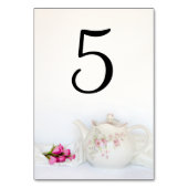 ティーポットとピンクのバラ結婚ズ テーブルナンバー (正面)