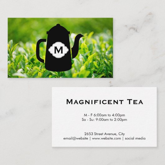 ティーポットと紅茶離れの背景 名刺 (正面/裏面)