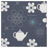 ティーポットと花 ファブリック (クローズアップ)