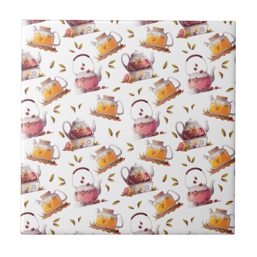 ティーポットと茶離れの水色 タイル (正面)