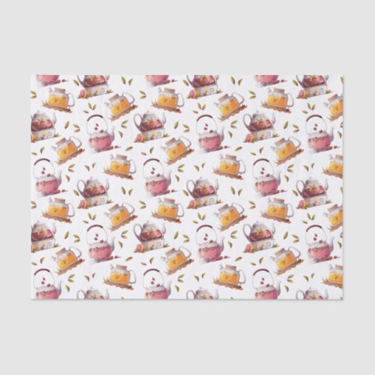 ティーポットと茶離れの水色 薄葉紙 (正面)