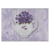 ティーポットに入ったスミレ カッティングボード (正面)