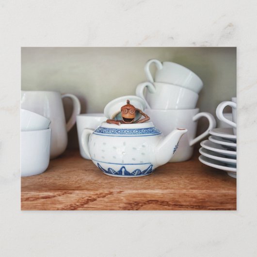 ティーポットのアコーン小妖精や小人 ポストカード (正面)