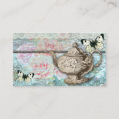 ティーポットのバラのアンティークの蝶を結婚するヴィンテージ 名刺 (正面)