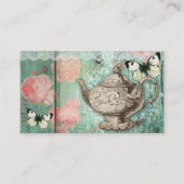 ティーポットのバラの緑の蝶を結婚するヴィンテージ 名刺 (正面)