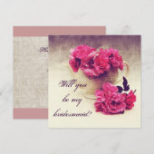 ティーポットのバラ-私の新婦付添人です 招待状 (正面/裏面)