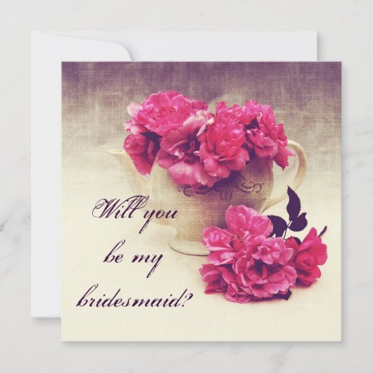 ティーポットのバラ-私の新婦付添人です 招待状 (正面)