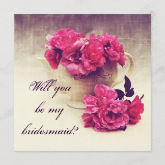 ティーポットのバラ-私の新婦付添人です 招待状