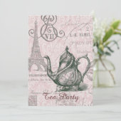 ティーポットのパリエッフェル塔のヴィンテージのお茶会 招待状 (スタンド正面)