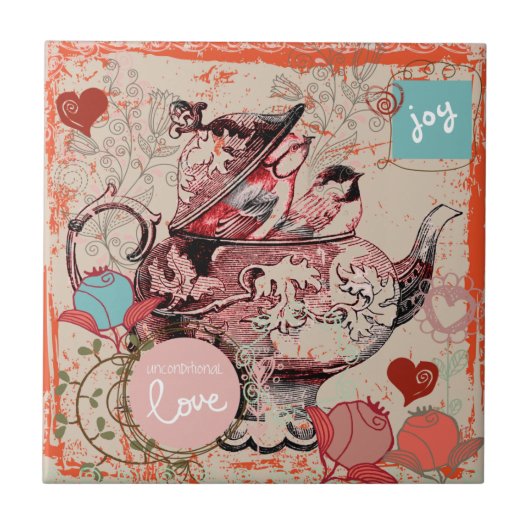 ティーポットのファンタジーのグランジなセラミックタイル タイル (正面)