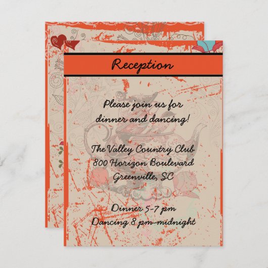 ティーポットのファンタジーのグランジな披露宴カード エンクロージャーカード (正面/裏面)